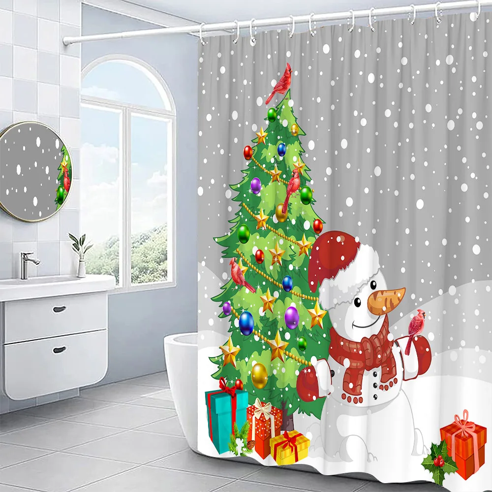 

Рождественская занавеска для душа, зимний декор со снежной елкой, тканевые шторы, набор аксессуаров для ванной комнаты, моющиеся