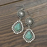 bohemian chrysanthemum inlaid turquoise earrings vintage drop silver plated european wedding bridal earrings