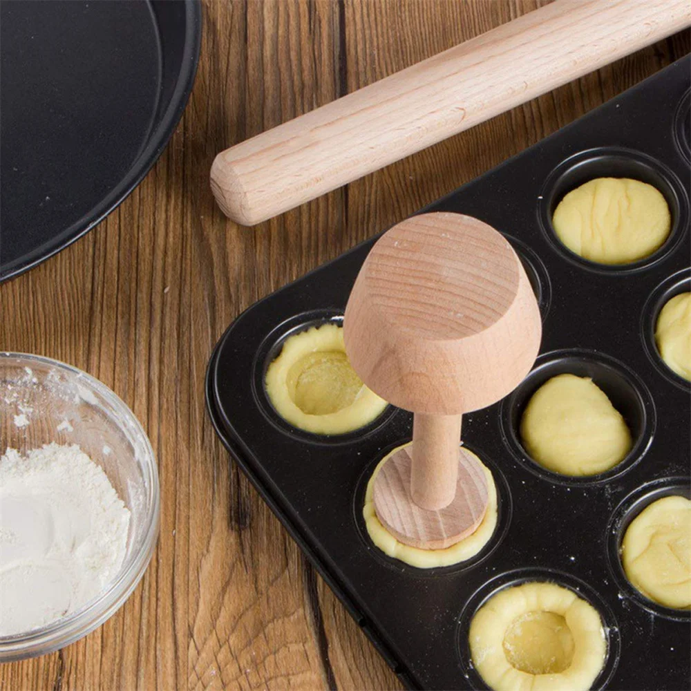 

Double Side Wooden Egg Tart Tamper DIY Baking Supplies 1Pcs Portable Eggtart Mold Pastry Pusher Kitchen Tools Decoration