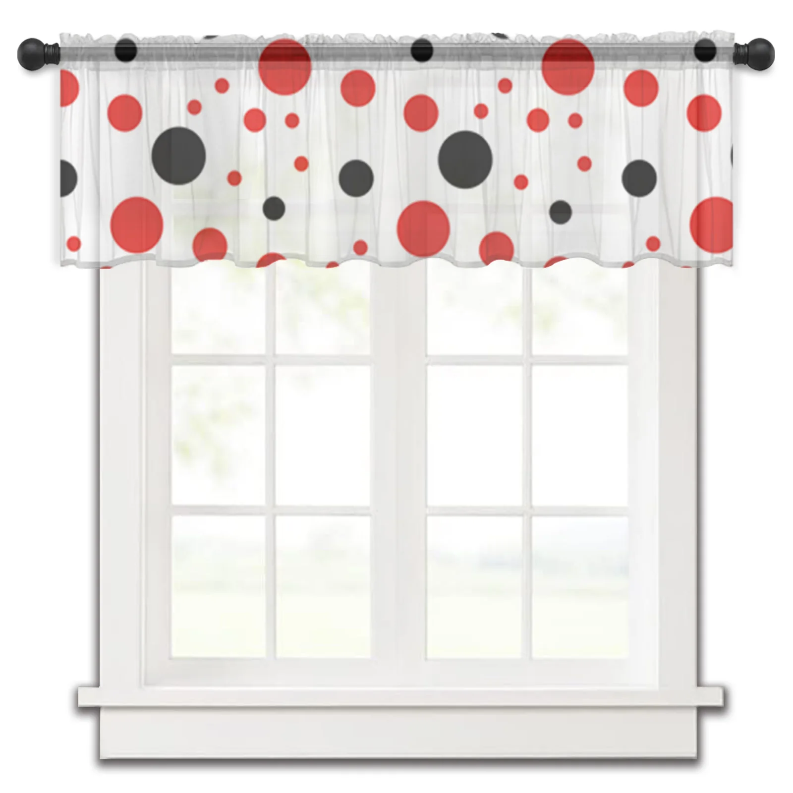 

Red Black Polka Dots Tulle Kitchen Small Window Curtain Valance Sheer Short Curtain Bedroom Living Room Home Decor Voile Drapes