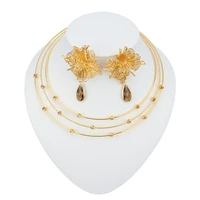 fashion jewelry set bule crystal fashion necklace earrings pendant travel jewelry 18k gold color lady drop earrings for women