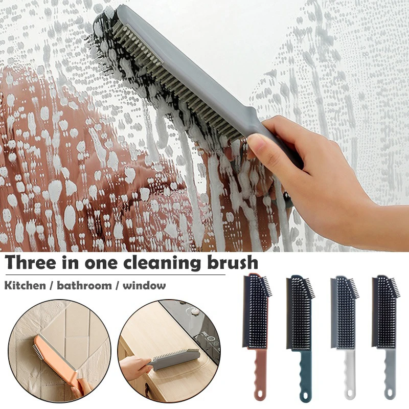 

3 In 1 New Style Cleaning Brush Silicone Kitchen Bathroom Countertop Window Soft TPR Head Floor Cleaner Scraper Cleaning Tool
