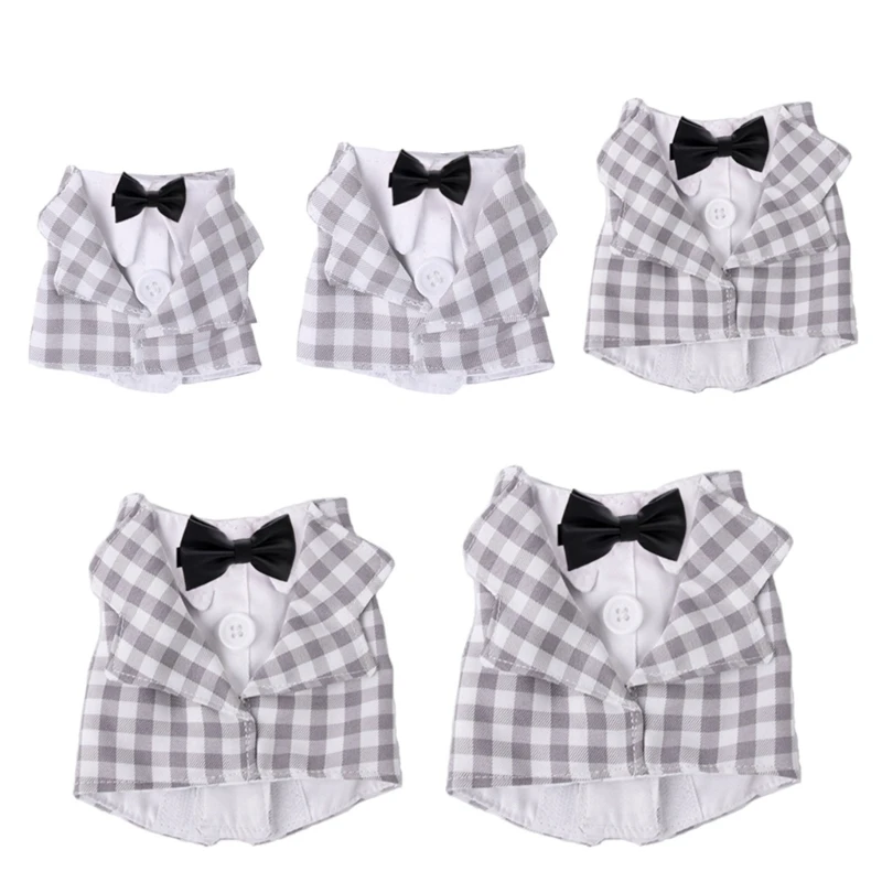 

Платье-рубашка для домашних животных, костюм для делового костюма, костюм для смокинга с бантом в виде попугая, одежда для фото, клетчатый ко...