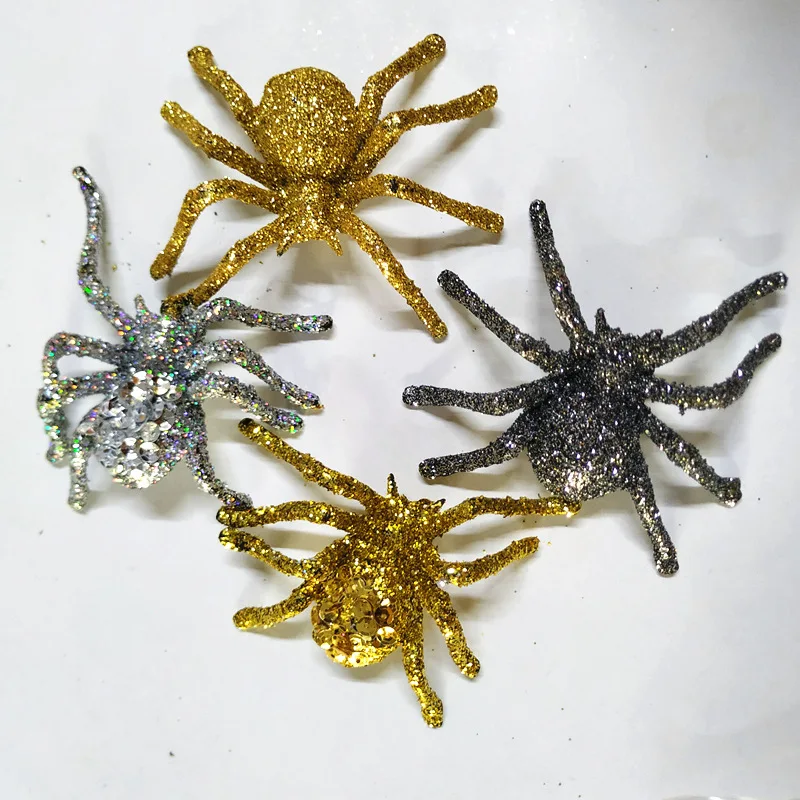 

Simulation Spider Model Halloween Fools'Day Tricky Props Gold Silver Powder Artificial Spider Halloween Horror House Decoration