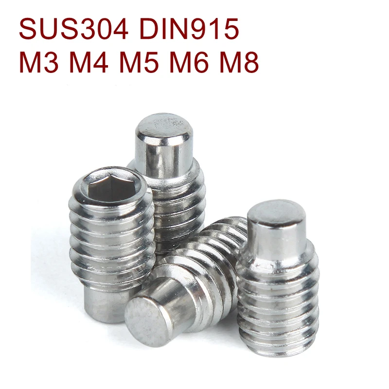 

100pcs/lot M3 M4 M5 M6 M8 *L Stainless steel A2 DIN915 Hex Socket Set Screw with dog point SUS 304 DIN915
