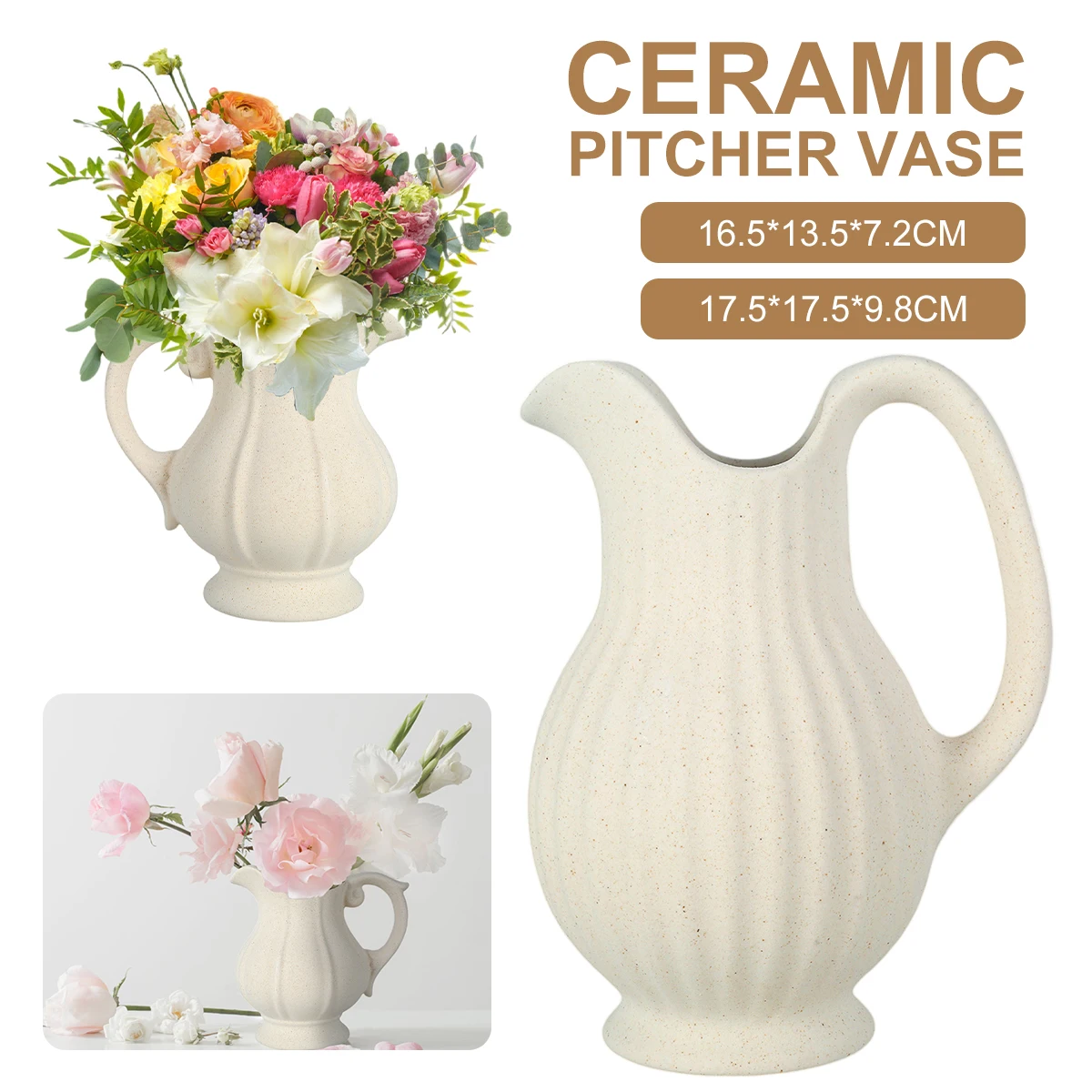 

Керамическая искусственная декоративная фотография с ручкой, белая фермерская ваза, Современная прочная кувшин для воды, художественная в...