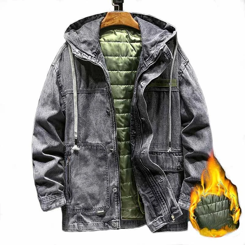 

Men Winter Cotton Lined Denim Jackets Plush Lined Warm Outwear Tops For Male Parka Clothing Size M-4XL Thermal