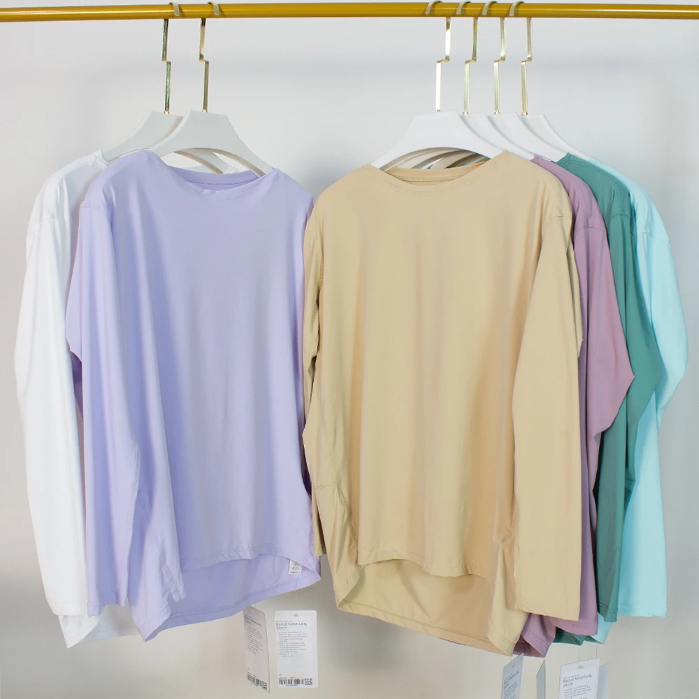 With Logo Back in Action Long Sleeve T-shirt Women Breathable Comfortable Loose Long Sleeve Running Fitness Yoga Sports Top