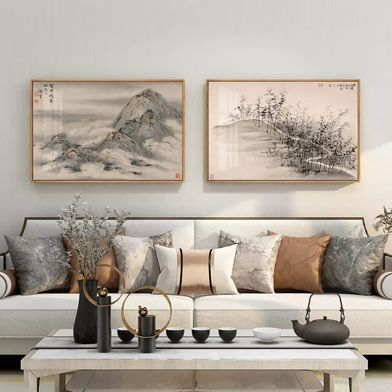 

Ancient Chinese Style Landscape Mountain Office Decorative Poster Wall Art Canvas Painting Picture Print Living Room Home Decor