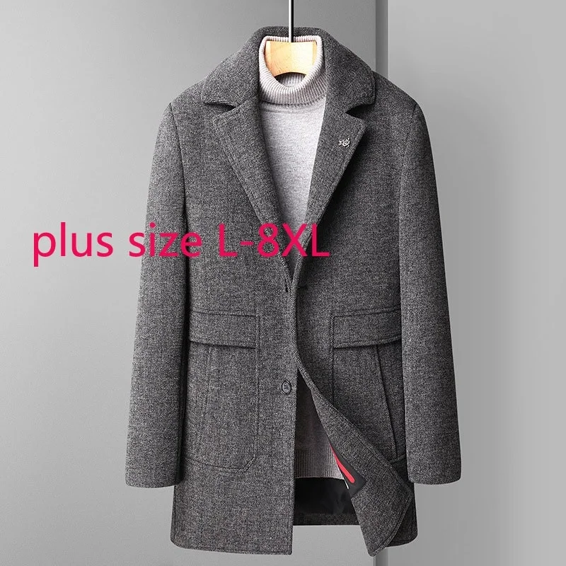 

New Arrival Fashion Super Large Winter Thick Young Men Long Down Inner Liner Wool Tweed Coat Casual Plus Size L-5XL 6XL 7XL 8XL
