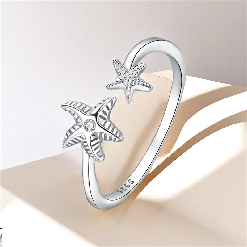 Женское открытое кольцо со сверкающими морскими звездами комплект циркония из