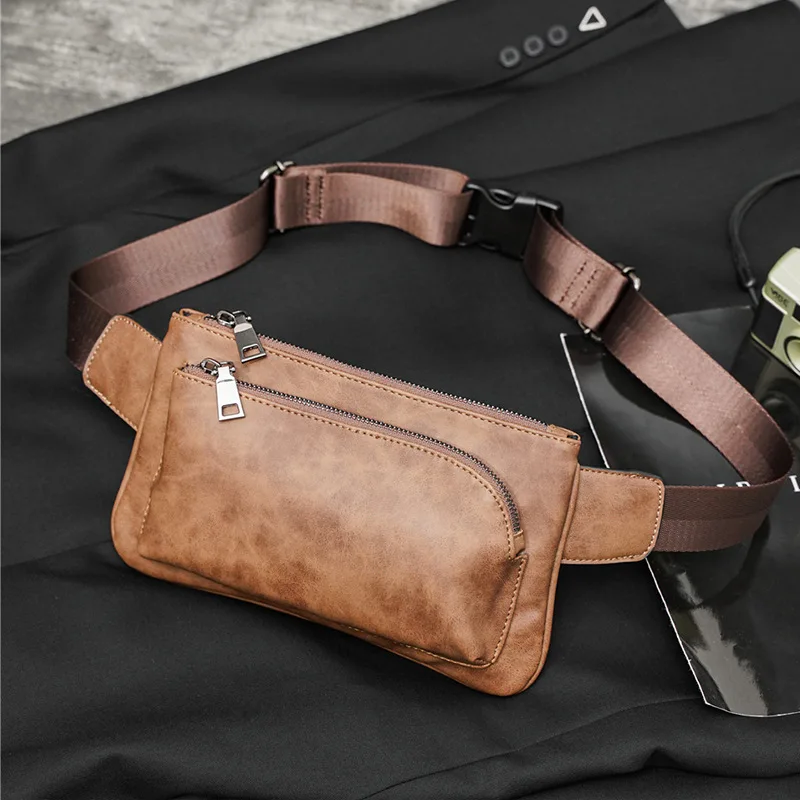 

Retro Casual Men Leather Chest Pack High Quality Brand Waist Bag for Male Small Shoulder Crossbody Bags Phone Pouch Clutch Bag