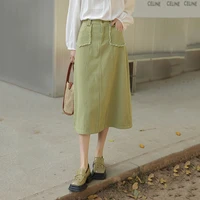 green denim skirt womens 2022 spring new mid length high waist a line denim skirt jean skirt korean fashion