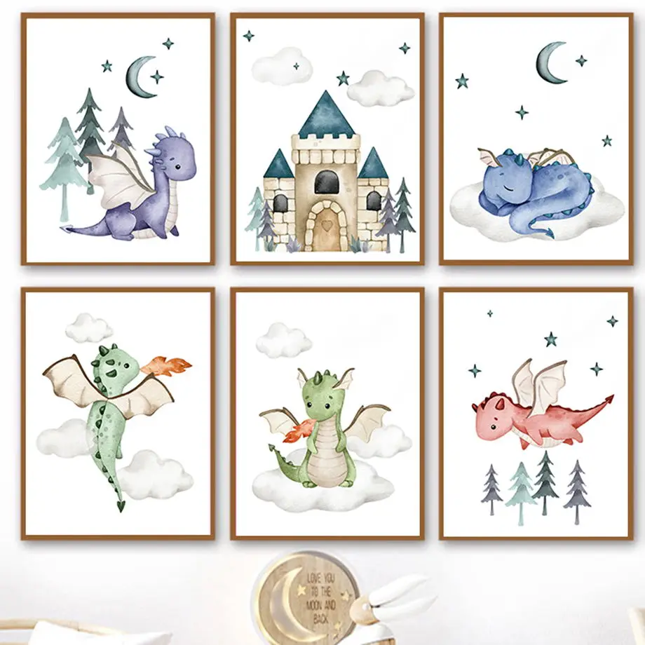 

Boho Adventure Dragon Castle Stars Moon Clouds Wall Art Canvas Painting Nordic Posters And Prints Pictures Baby Kids Room Decor