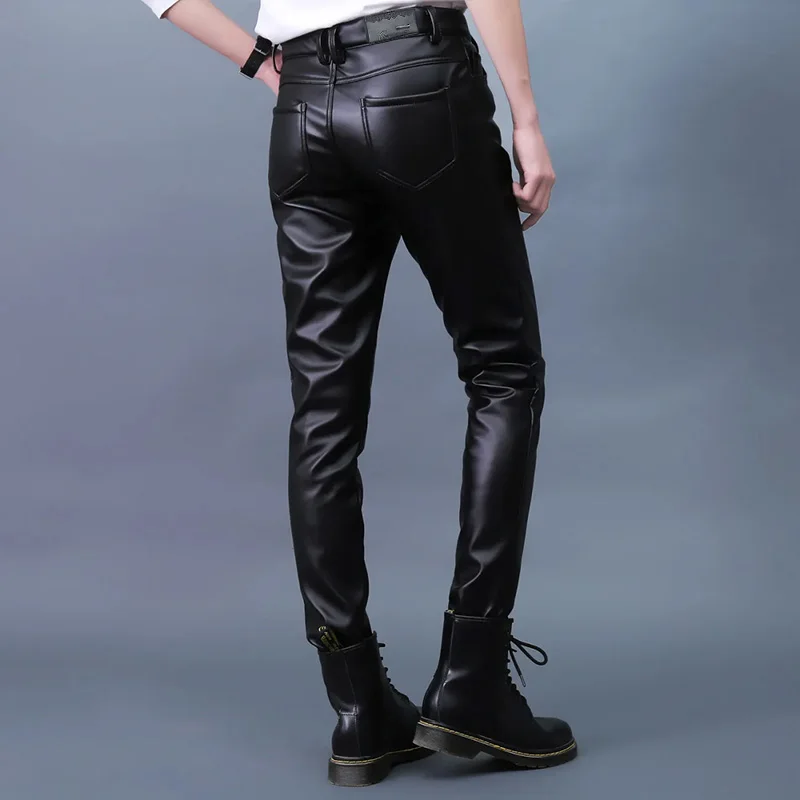 Men Leather Pants Slim PU Leather Trousers Fashion Elastic Motorcycle Leather Pants Waterproof Oil-Proof Male Bottoms Oversized images - 6