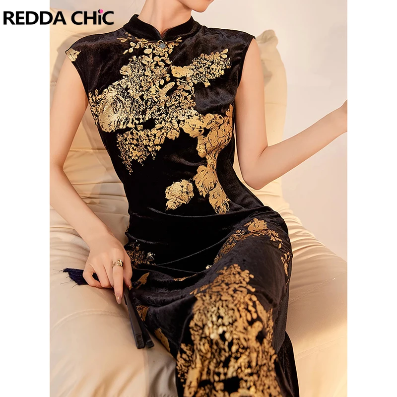 REDDACHiC золотое бархатное женское китайское платье Cheongsam с короткими рукавами и