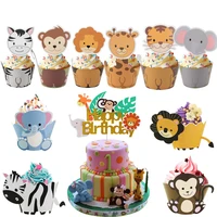 safari jungle party animal cupcake wrapper cake topper birthday cakes party decoration kids baby shower boy girl supplies