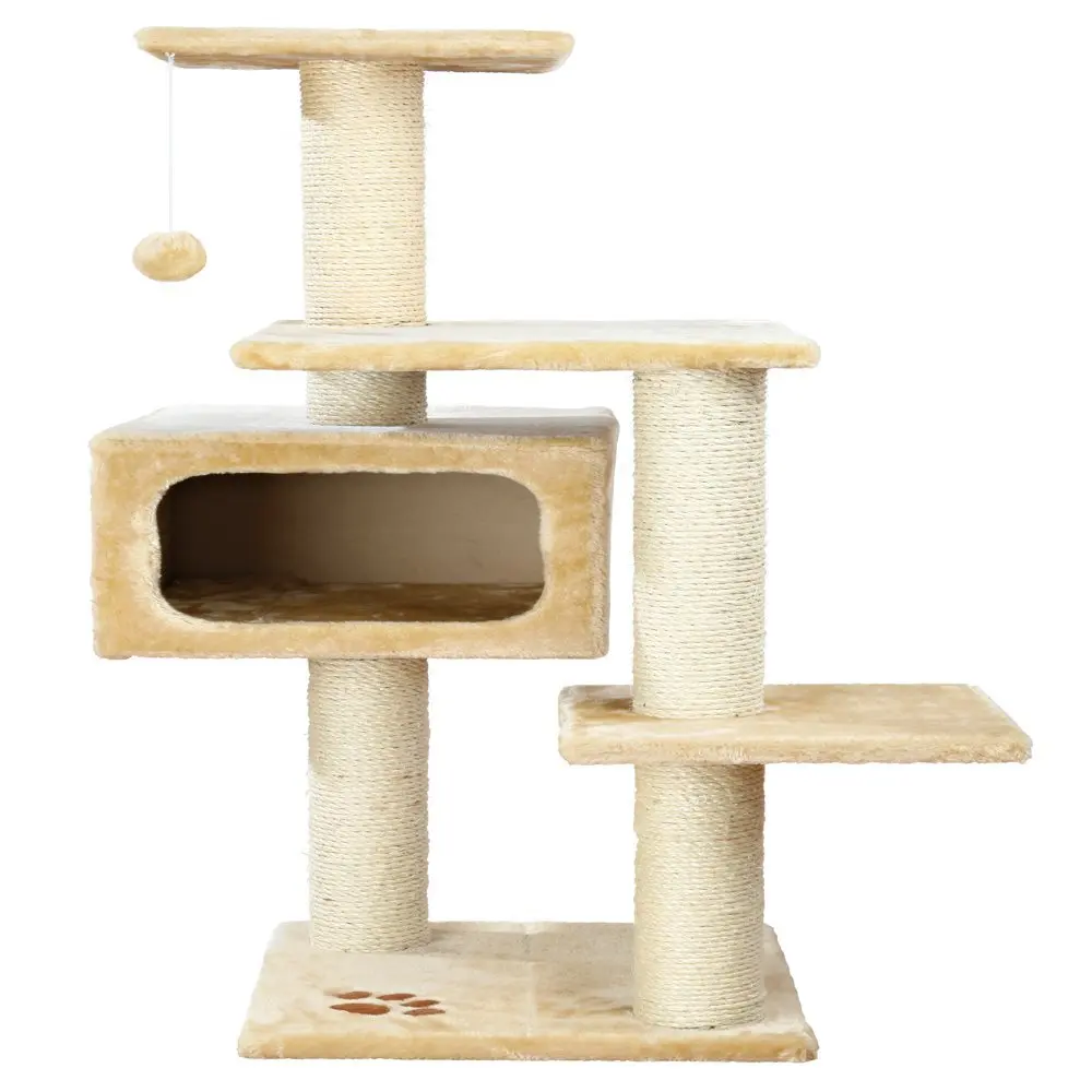 

Кошачье дерево из плюша и сизаля, 4 уровня, 43 дюйма, с когтеточками и Кондо, бежевое