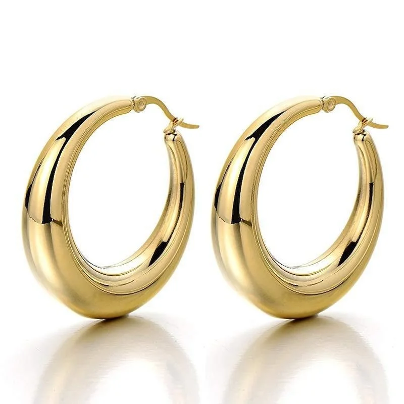 

Gold Color Thick Hoops - Gold Color Thick Hoop Earrings - Simple Thick Hoops - Light Weight Hoops