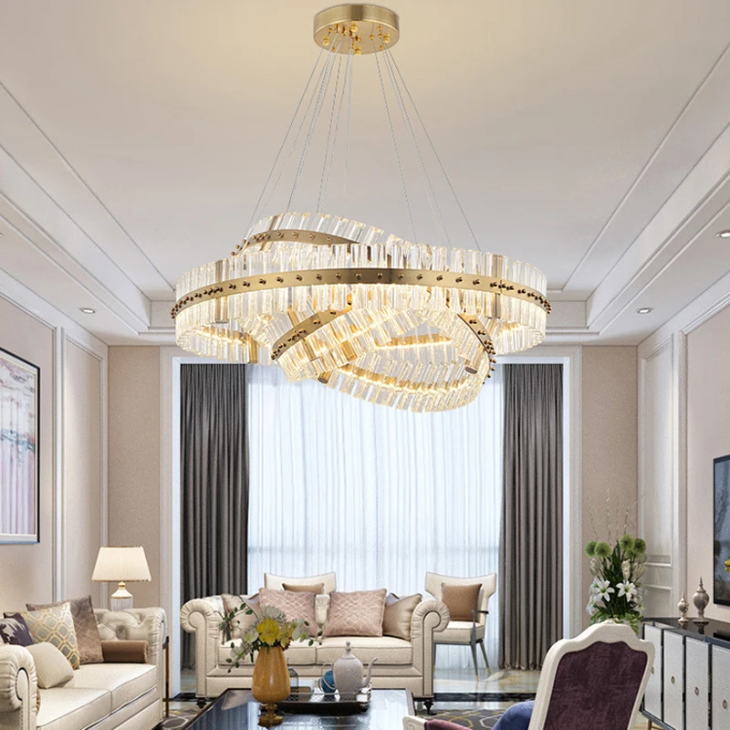 

Led Art Chandelier Pendant Lamp Light Post Modern Crystal Ring Luxury Fixture Living Glossy Luster Design with High-end Appeal