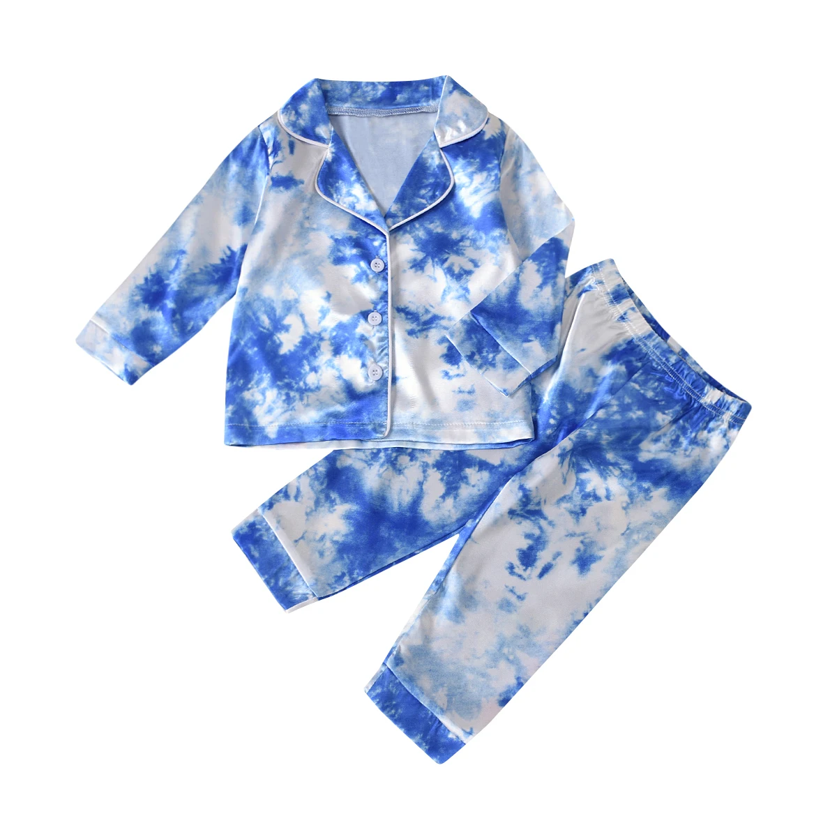 

Пижамный комплект детский с отложным воротником, Топ с длинным рукавом и пуговицами, эластичные свободные брюки, одежда для сна, костюм для ...