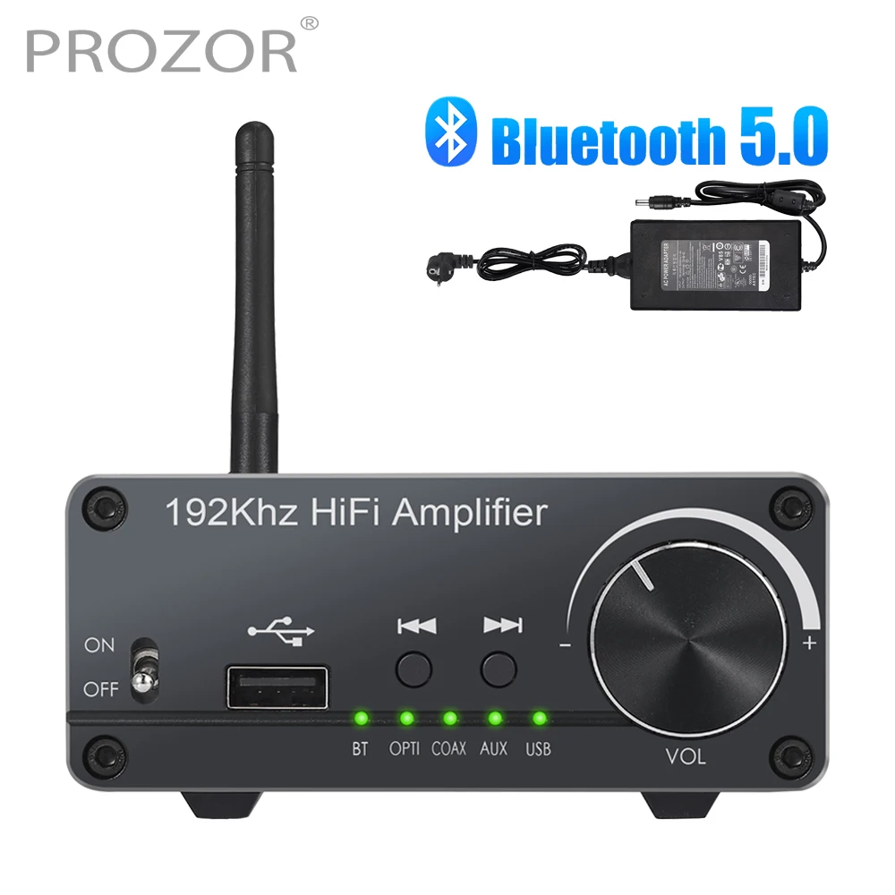 

Prozor HiFi Audio Amplifier Bluetooth-Compatible Digital Power Stereo Amp 192kHz DAC Optical USB to Analog Audio Converter 60W