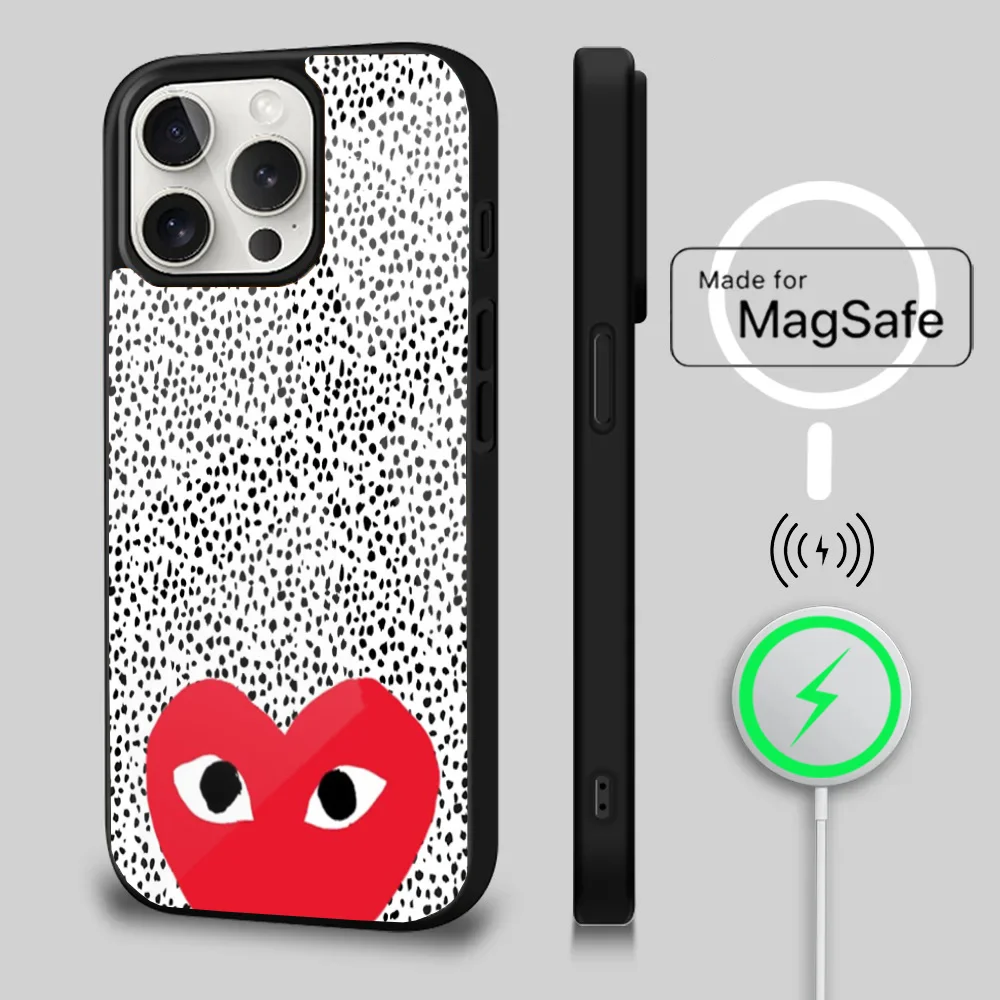 Red love heart Phone Case For iPhone 16 15 14 13 12 11 Plus Pro Max Mini Magsafe C-CDG Love Magnetic Wireless Charging