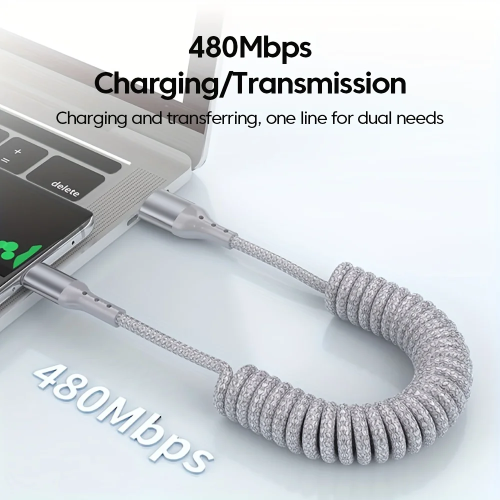 Фото PD 20 Вт USB Type C Пружинный автомобильный кабель для быстрой зарядки для iPhone 14 13 12 Pro Max USB C Шнур для передачи данных для iPad USB C Провод №3
