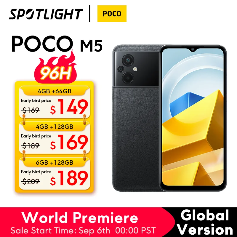 Смартфон POCO M5 глобальной версии, экран 128 дюйма, 64 ГБ/5000 ГБ, Восьмиядерный процессор MTK G99, 90 Гц, 50 МП, 6,58 мАч - смартфоны