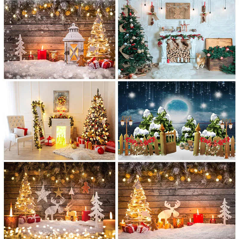 

Vinyl Christmas Day Photography Backdrops Snowman and Pine Trees Forest Garland Theme Photo Studio Background 321025 FSS-203