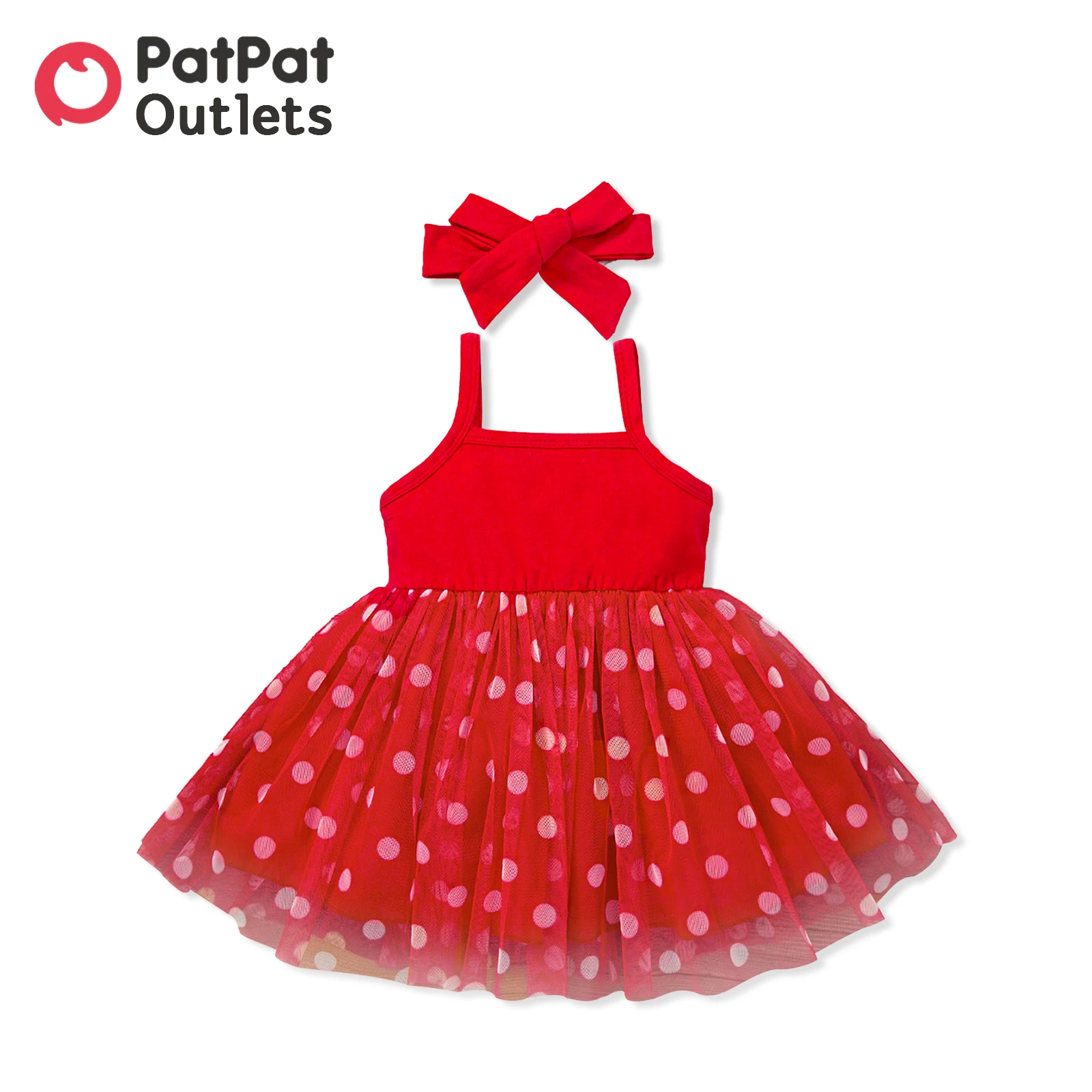 

PatPat 2pcs 95% Cotton Summer Infant Newborn New Baby Girl Polka Dots Cami Headband Set Wedding Birthday Party Princess Dress