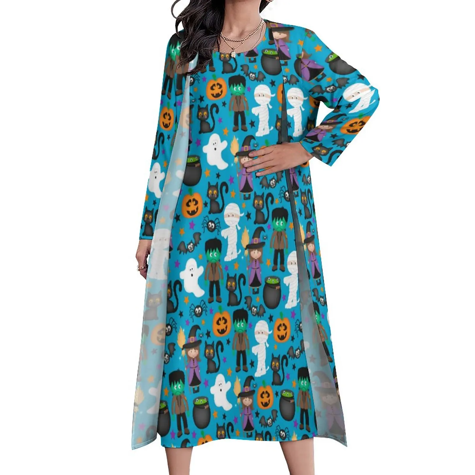 

Женское платье-макси с принтом ведьмы и призраков