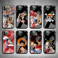 anime one piece luffy phone case tempered glass for iphone 13 12 11 pro mini xr xs max 8 x 7 6s 6 plus se 2020 cover