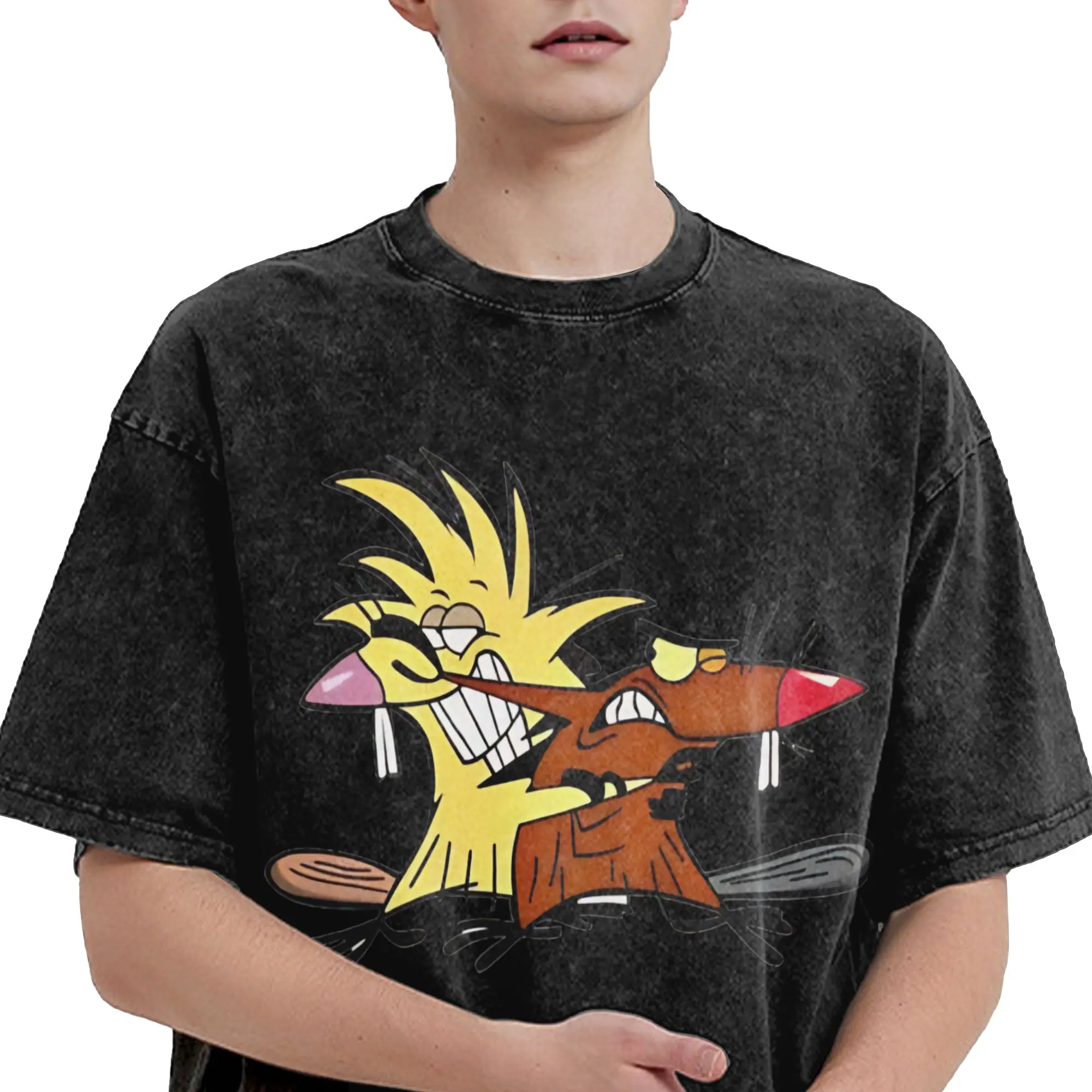Фото Футболка Angry Beavers Daggett & Norbert Feverish в стиле хип-хоп, с эффектом потертости, с коротким рукавом, в стиле харадзюку, винтажная, для мужчин и женщин, уличная одежда. №2