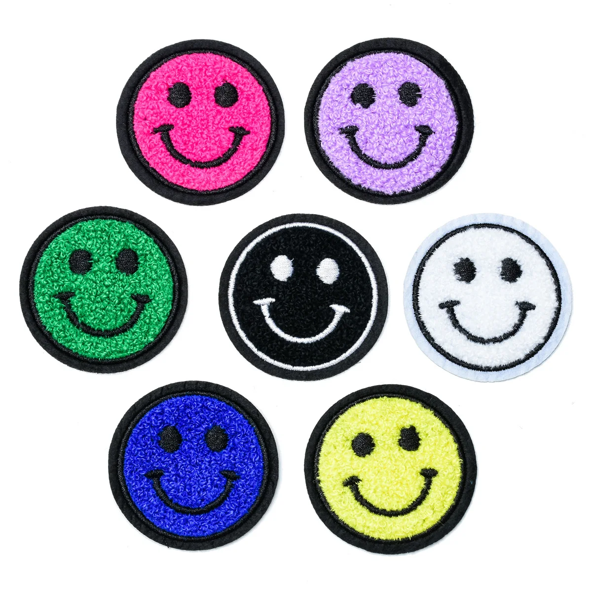 

7Pcs Shiny cartoon cute smiling DIY Iron on Plush Embroidered Patches For on Hat Backpack Clothes Sew Patch Applique Badge Deco
