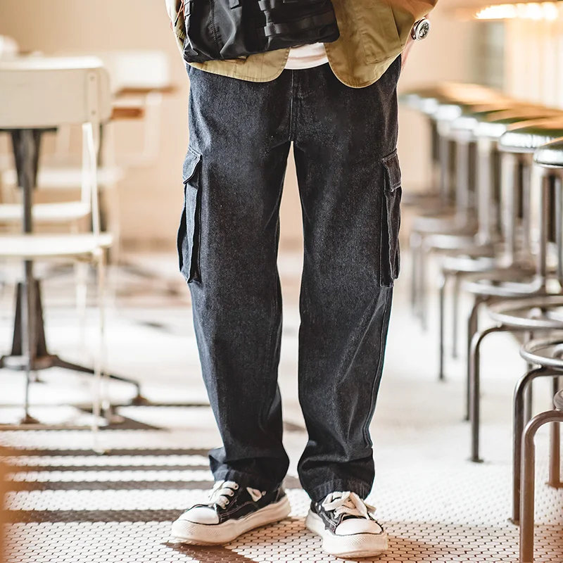 Maden Retro Baggy Jeans Big Pocket Twill Denim Washed Jeans Straight Loose Cargo Pants Hip Hop Streetwear Men Casual Trousers