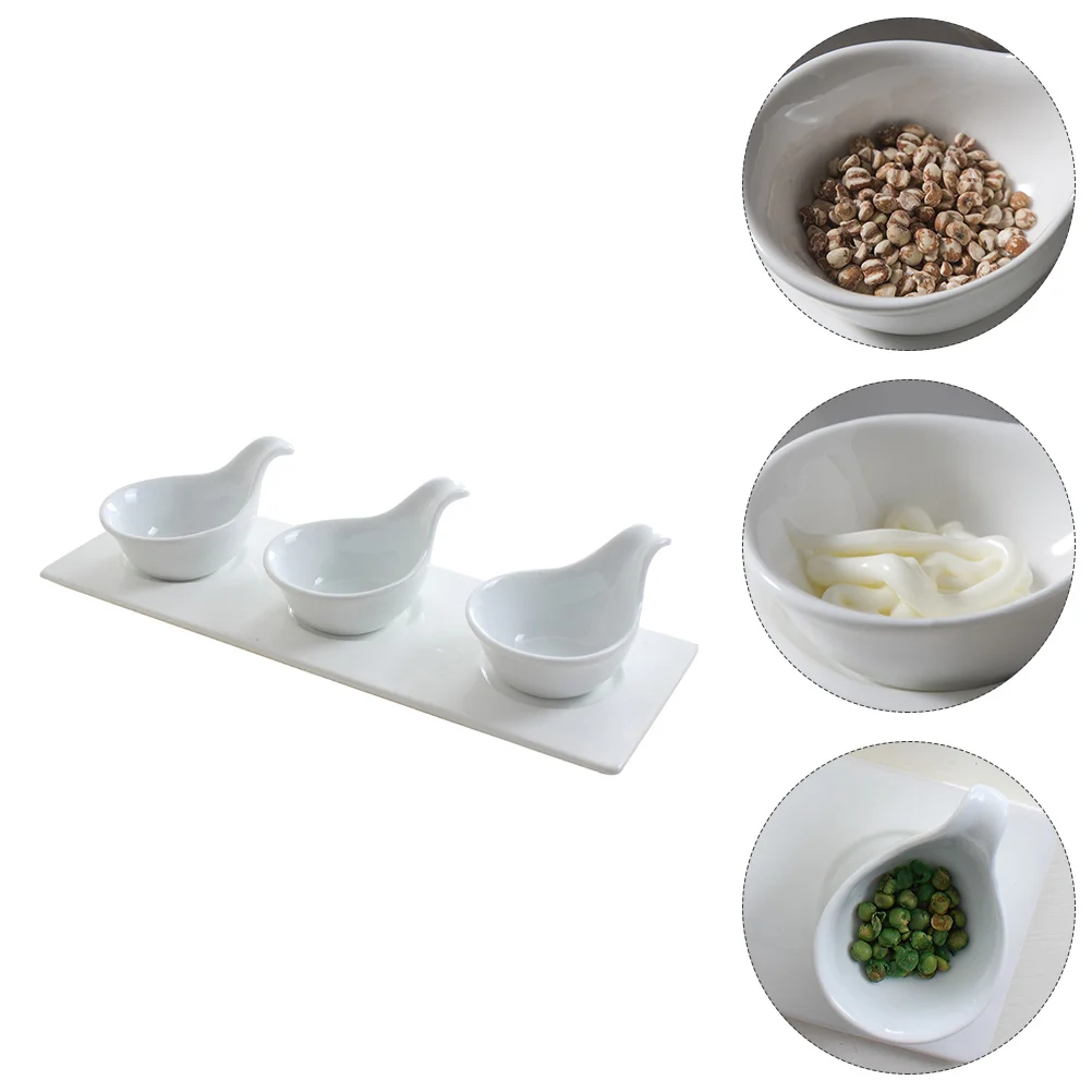 

4pcs Simple Practical Durable Ceramic Sauce Plate Saucier Spoons Caviar Spoons for Home