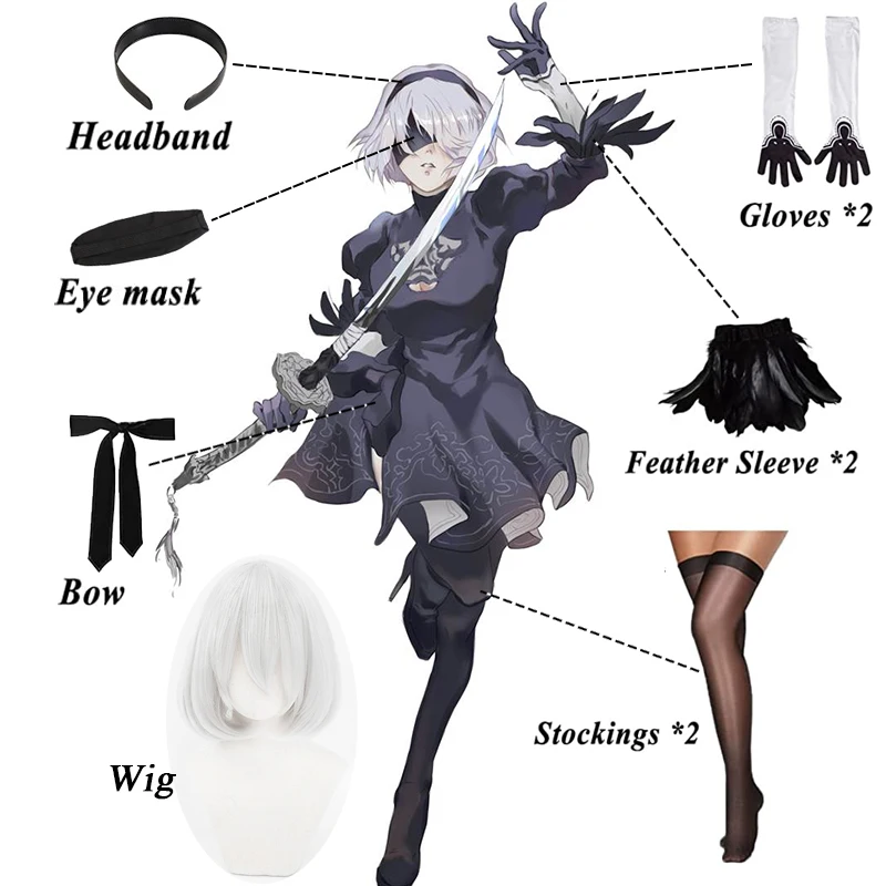

Nier Automata 2b Cosplay Costume Women Sexy Dresses YoRHa No. 2 Type B Clothes Uniform Wig Suit Halloween Party Costumes