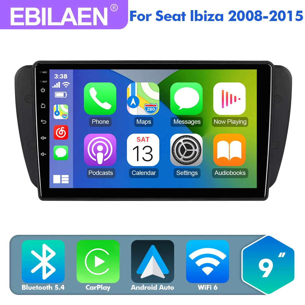 Автомобильный радиоприемник EBILAEN Android 13 для SEAT Ibiza 6J IV 4 2008-2015 Мультимедийный плеер