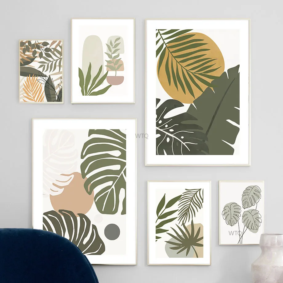

Monstera Bamboo Leaf Plant Abstract Wall Art Canvas Painting Nordic Boho Posters And Prints Wall Pictures For Living Room Decor