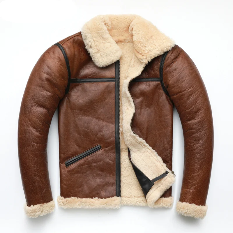 

Роскошное быстрое мужское зимнее теплое кожаное пальто из овчины с отложным воротником на 100% натуральном меху