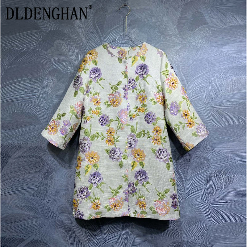 DLDENGHAN Осеннее пальто с бисером женское круглым вырезом рукавами три четверти