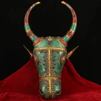 18 tibetan temple collection old bronze outline in gold gem bulls head mask bull face wall hanging town house exorcism