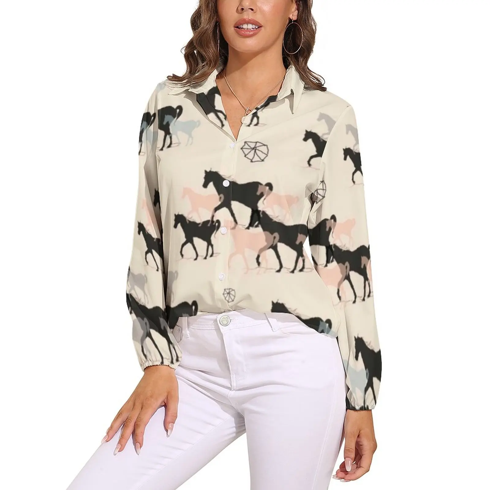 

Horse Blouse Animal Long Sleeve Party Sweet Shirt Female Harajuku Top Shirts