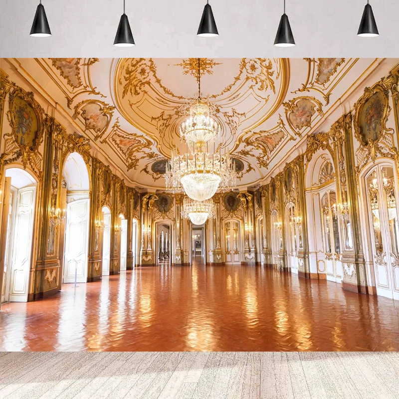 Роскошный дворец фон для фотосъемки золотой зал бальная люстра отель Versailles