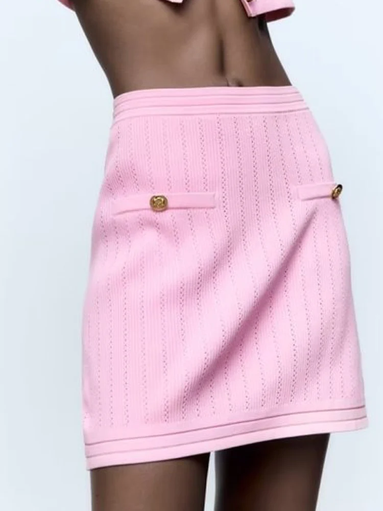 

Женская трикотажная Мини-юбка Kumsvag, однотонная Повседневная трапециевидная юбка на молнии с пуговицами, одежда на лето 2022