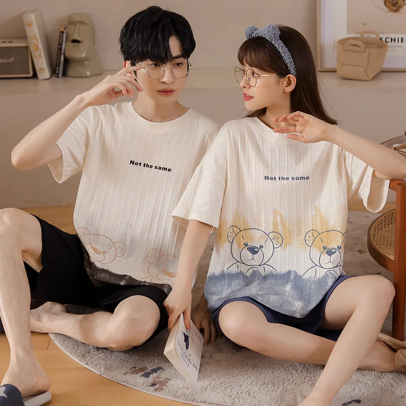 Men Summer Shorts Sleep Top Cotton Pajamas Set Women Plus Size Pijamas Suit Couples Homewear Female Male Home Clothing Nightwear