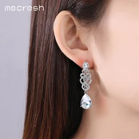 mecresh luxury silver color crystal big long drop flower earrings for women waterdrop shape wedding party earrings 2022 eh2001