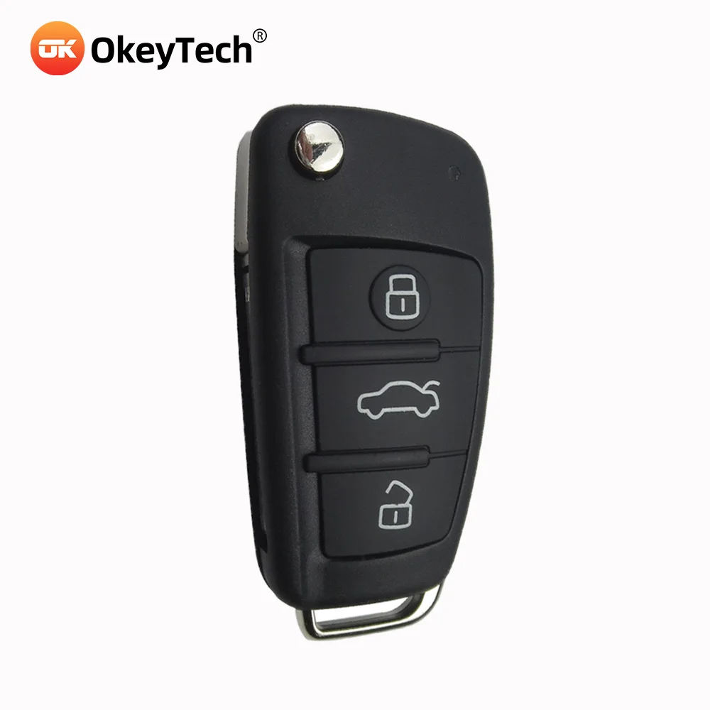 

Okeytech Replacement Folding Flip Remote Car Key Shell Case 3 Button For AUDI A4 A6 A6L A8 Q7 TT with HU66 Blade Uncut