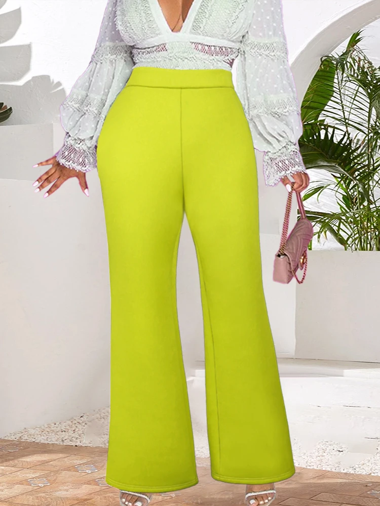 

Женские брюки с высокой талией, повседневные Элегантные зеленые брюки для офиса, Осень-осень, рабочая одежда, большие размеры